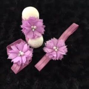 Spike Chiffon Flower Barefoot Sandals & Headband Set  4SET812  Handmade NWT Bout